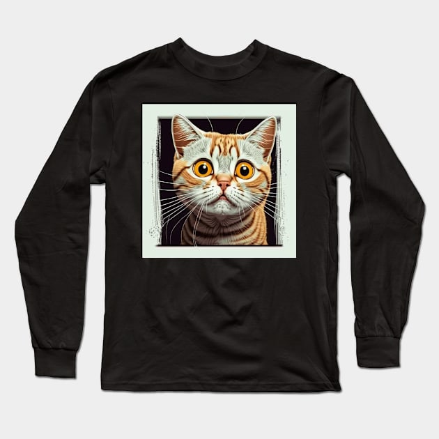 Funny Scared Ginger Cat Face, Cat Lover, Scaredy Cat Long Sleeve T-Shirt by dukito